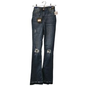 Blue Parisian Women's Ripped Knee Distressed Skinny Flare Jeans